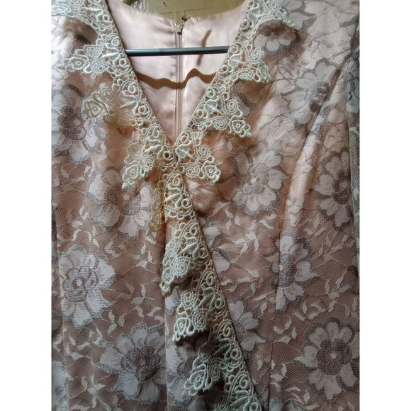 Vintage floral lace MIDI peach formal Denise wedding dress women's 12 - Picture 10 of 16